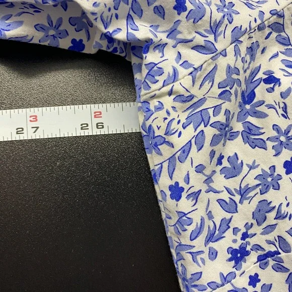 Per Se Shirt Womens 1X Blue White Floral Button Front Long Sleeve Cotton Top - Picture 9 of 13